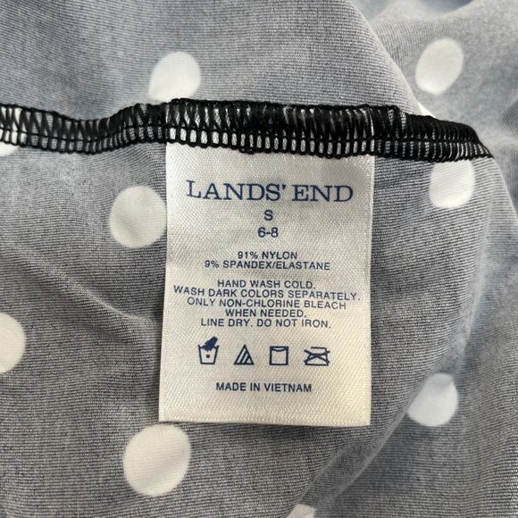 Lands' End Dress Small Black White Polka Dot Nylon Stretch Jersey Surplice Neck - Picture 12 of 12